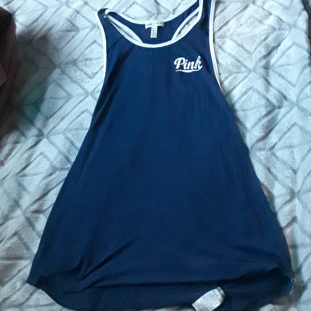 PINK Navy blue and white trim tank top